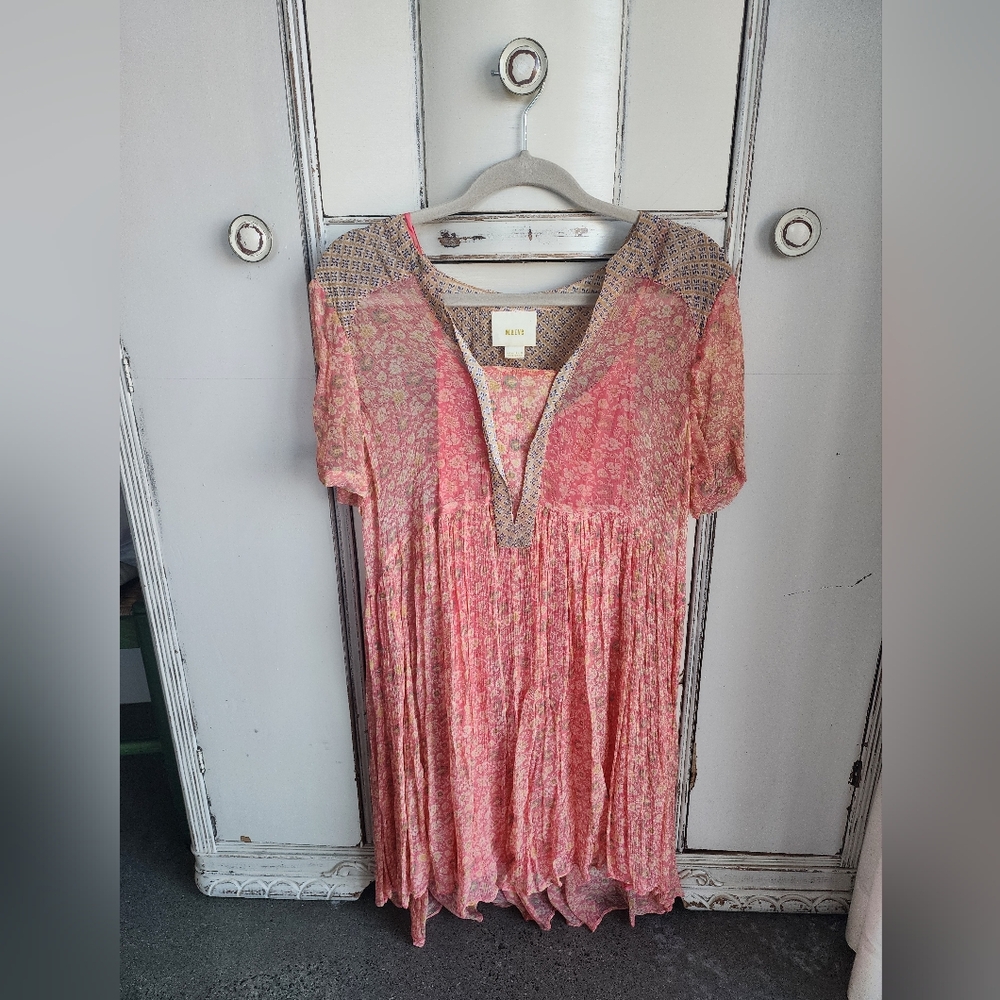 Maeve Pink Boho Floral Peasant Dress
